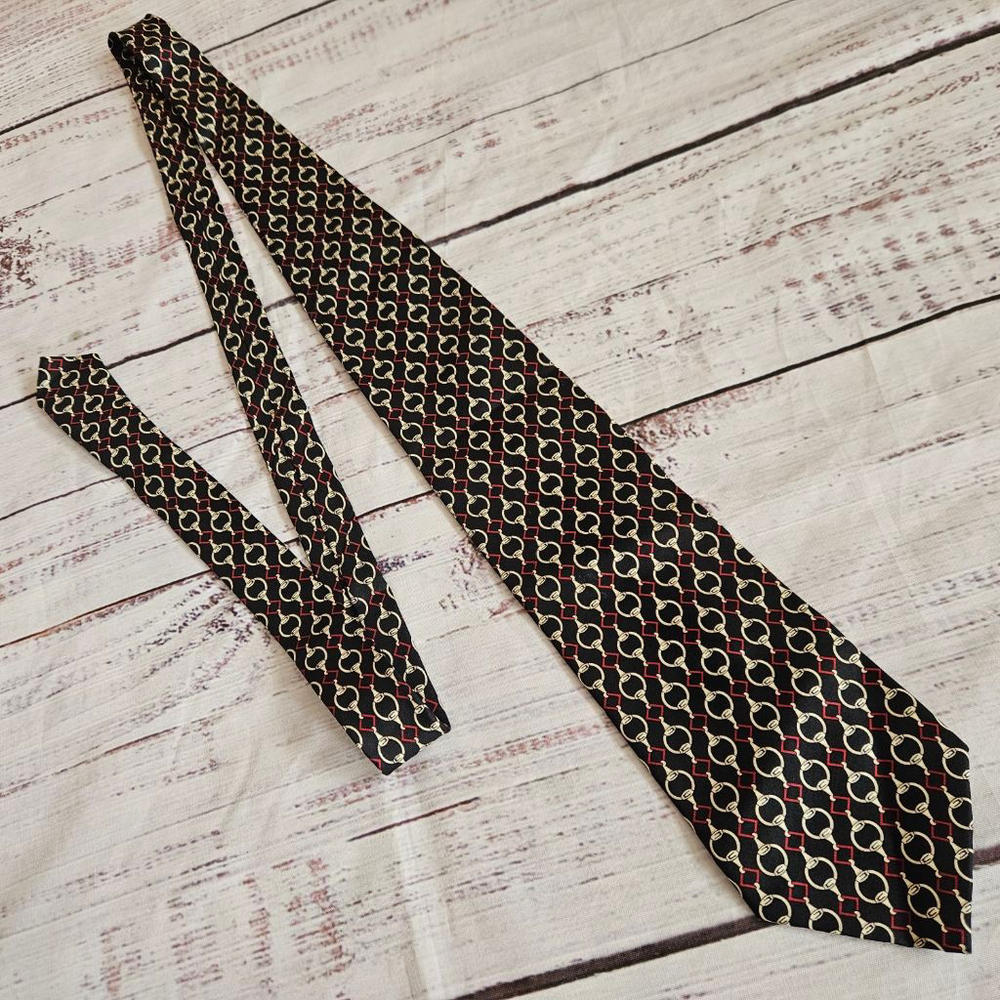 Paola Gucci Black Red Chain Link Mens Silk Tie
